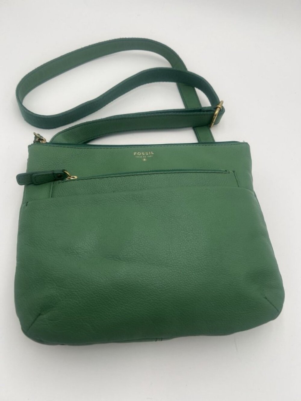 Fossil Green Pebbled Leather Crossbody Bag Adjustable Strap Soft Leather Purse - Picture 3 of 8
